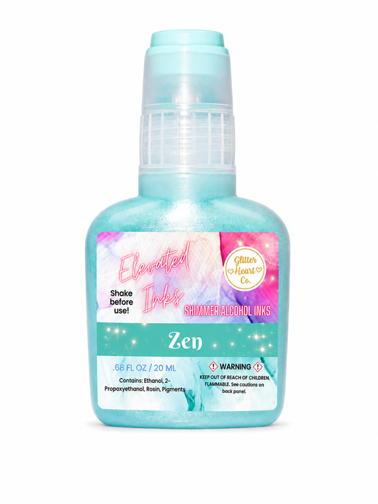Zen - Teal Aqua Glitter Alcohol Ink